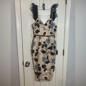 NWT Lulu's Black and Blue Floral Midi Dress size S
